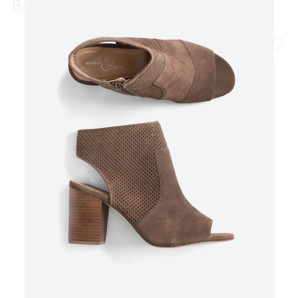 Market & Spruce Forgione Perforated Peep Toe Suede Bootie